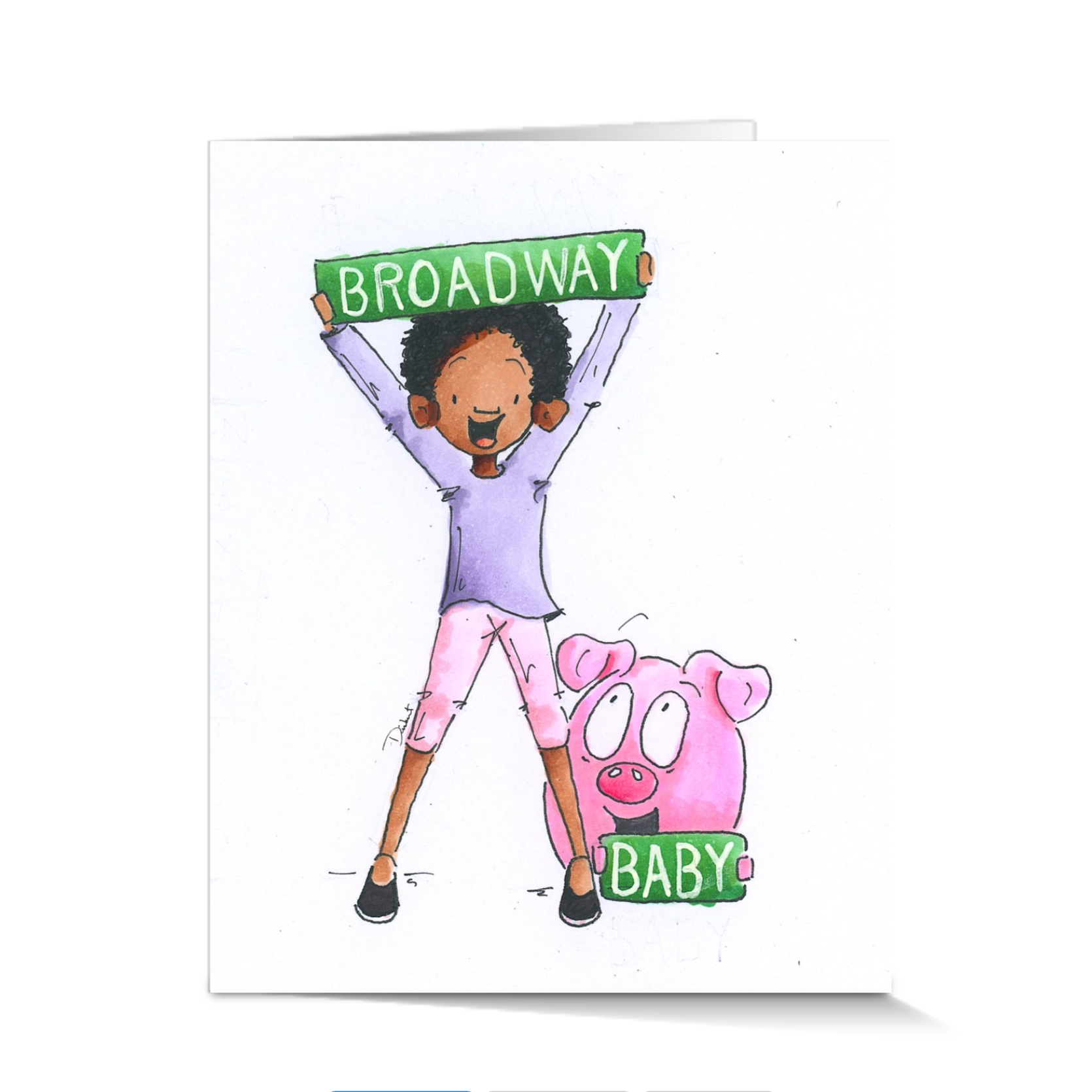Illustration of a black boy holding a 'Broadway Baby' sign. A perfect theater gift for theater lovers. 