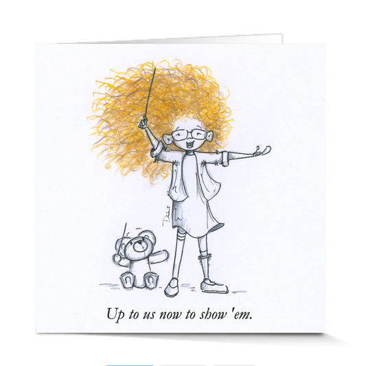 Illustration of a little theatre kid conducting a Stephen Sondheim score. A perfect theater gift for the theater lover in your life.